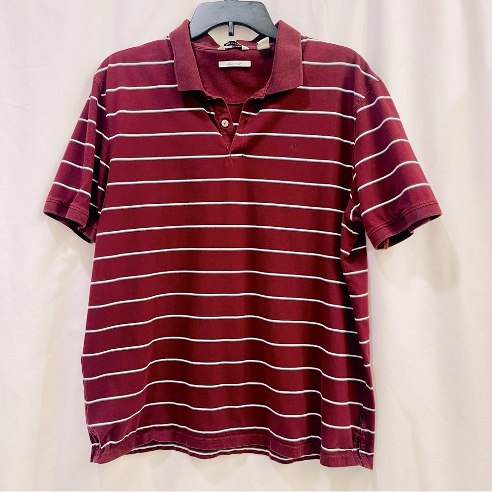 Calvin Klein Burgandy Striped Cotton Polo Men’s Large